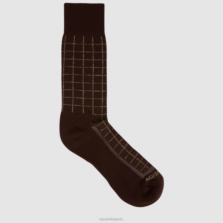Hommes Aquatalia marron/kaki chaussettes en maille à carreaux accessoires J448H402
